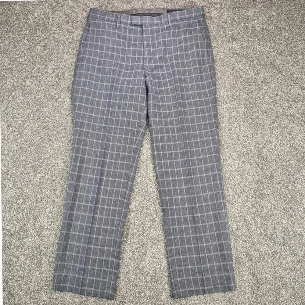Banana Republic Linen Blend Dress Pants Mens 33x30 Gray Windowpane